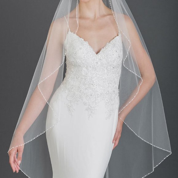 Brand New Ivory Beaded Fingertip Veil - Picture 1 of 4